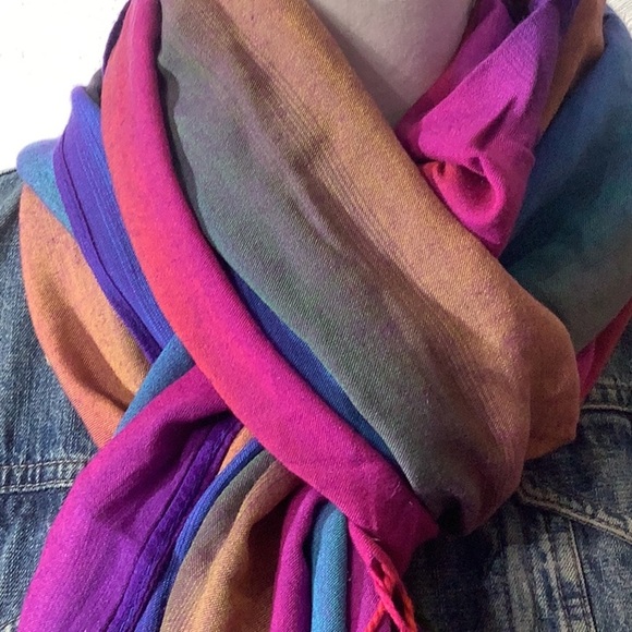 Pashmina - Multicolor long & wide Scarf - great color spectrum - Picture 2 of 4